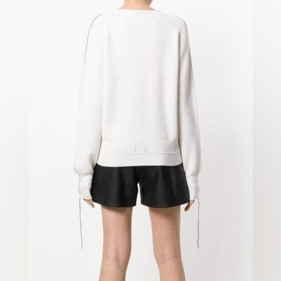Helmut Lang Distressed V Neck Sweater Cut Out Rib Knit Off White Sz XS - Picture 5 of 16